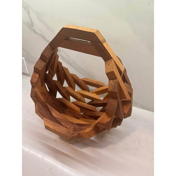 Handcrafted Mid Century Wooden Fruit Display Basket - Picture 2 of 6